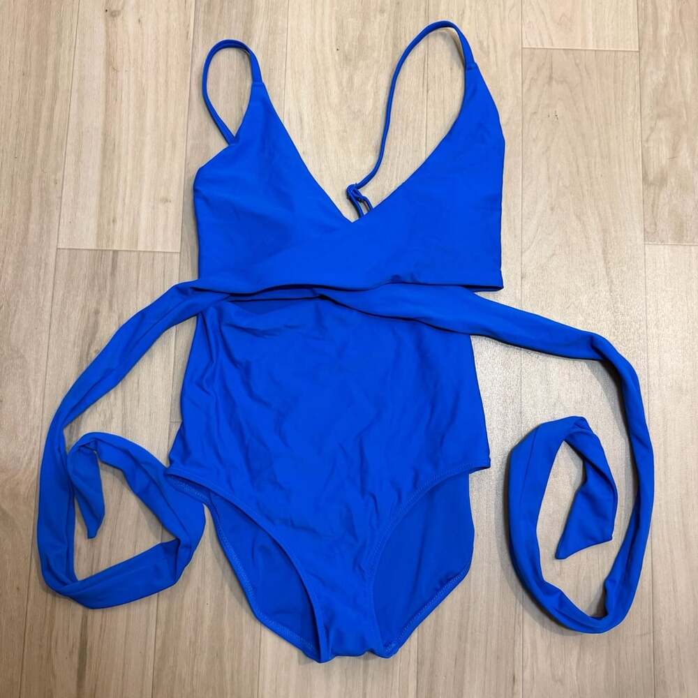 Aerie One Piece Full Coverage Swimsuit Size M Long Blue
